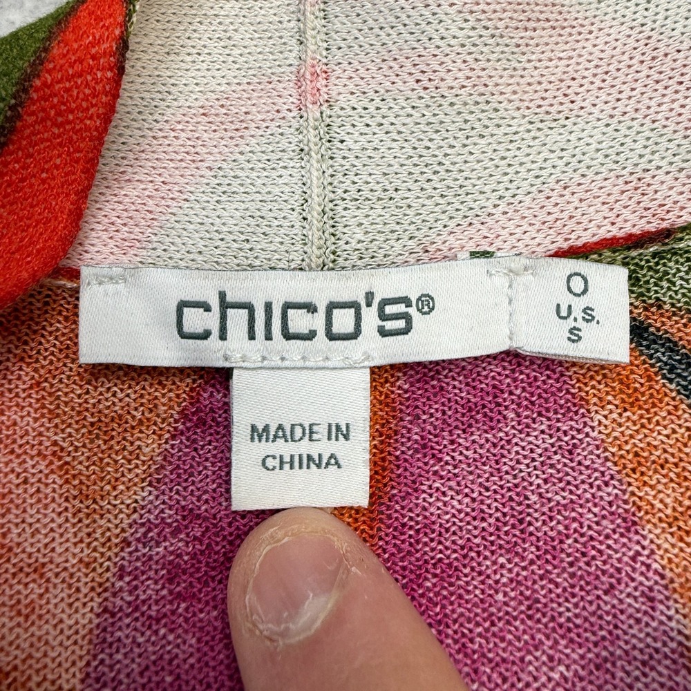Chicos Cardigan Size 0 US Small Pink Kimono Duster Open Vibrant Floral Resort - Picture 7 of 13